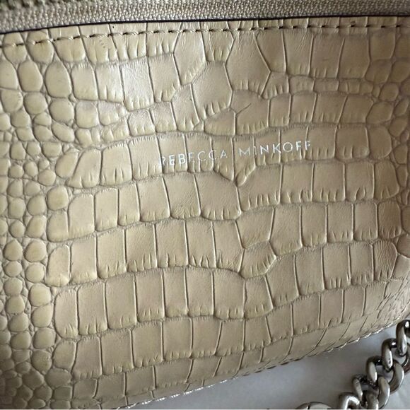 Rebecca Minkoff Beige Embossed Croc Crossbody Handbag with Silver Tone Hardware - Picture 13 of 14
